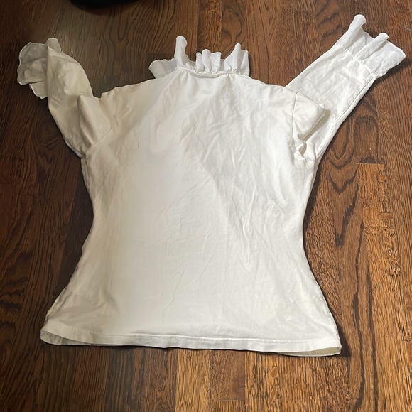 Anne Fontaine white ruffle collar 3/4 sleeve blouse, size European 42, US 8 - Picture 8 of 11